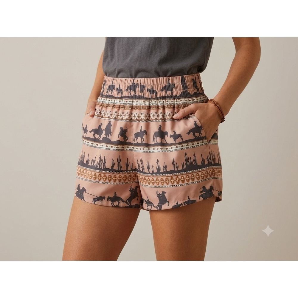 Cruel Denim Desert Stripe Western Cowgirl Shorts Pink Tan Small Pockets